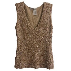 NEW Ambre Babzoe Hand Beaded Tan Sequin Embellished Tank 36